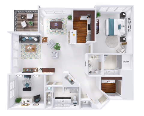 Floor plan for 2 beds, 2 baths, 1317 sqft